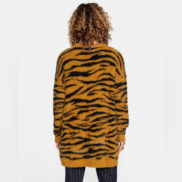 Rvca Sweater Orange Brown Wild Side Cardigan Fuzzy Sweater Size Medium - Picture 13 of 14